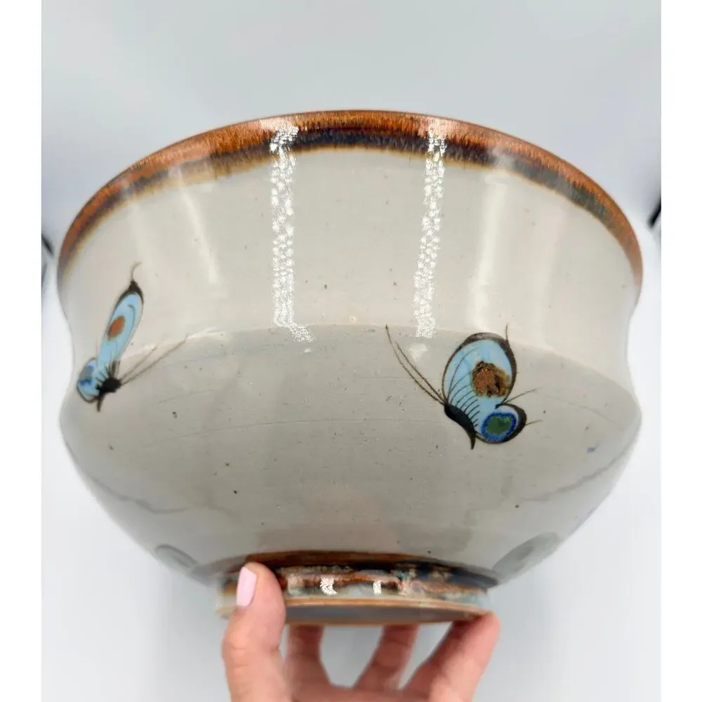 Folk-Art Ken Edwards Palomar Tonala Pottery Hand Painted Punch Bowl w/Ladle